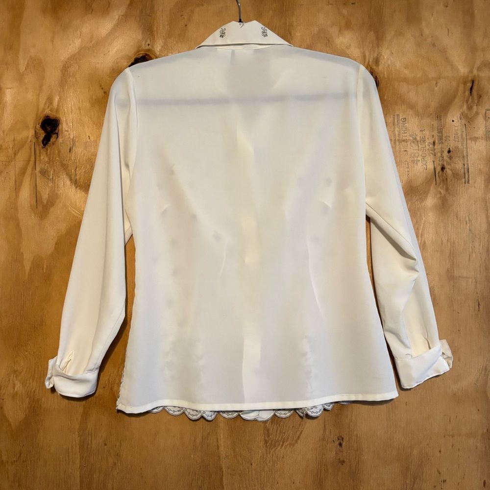 Vintage Ship N Shore Embroidered Floral Off White Button Up Blouse Sz 4 Fairy - Picture 4 of 7